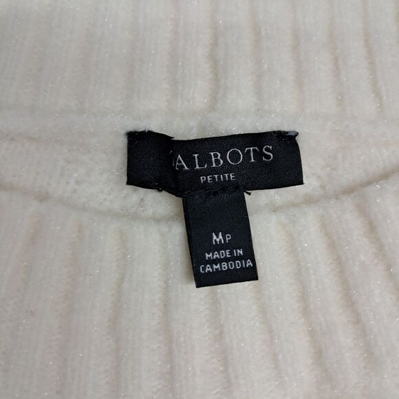 Talbots Sweater Women's Medium Petite Cream Ivory Pointelle Crew Neck Classic - Picture 3 of 8